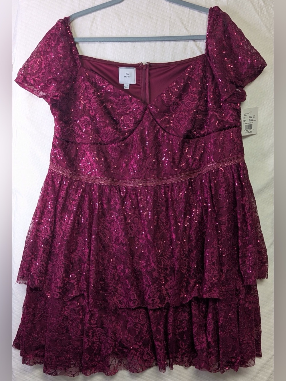 9 Tiered Lace Prom Dress in Deep Wine